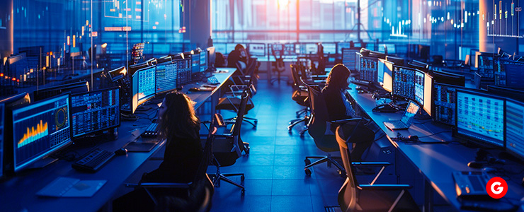 A room filled with computers and monitors, creating a tech-savvy environment.