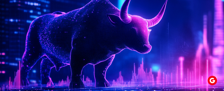 A bull stands prominently against a city skyline, symbolizing the intersection of wildlife and metropolitan landscapes.